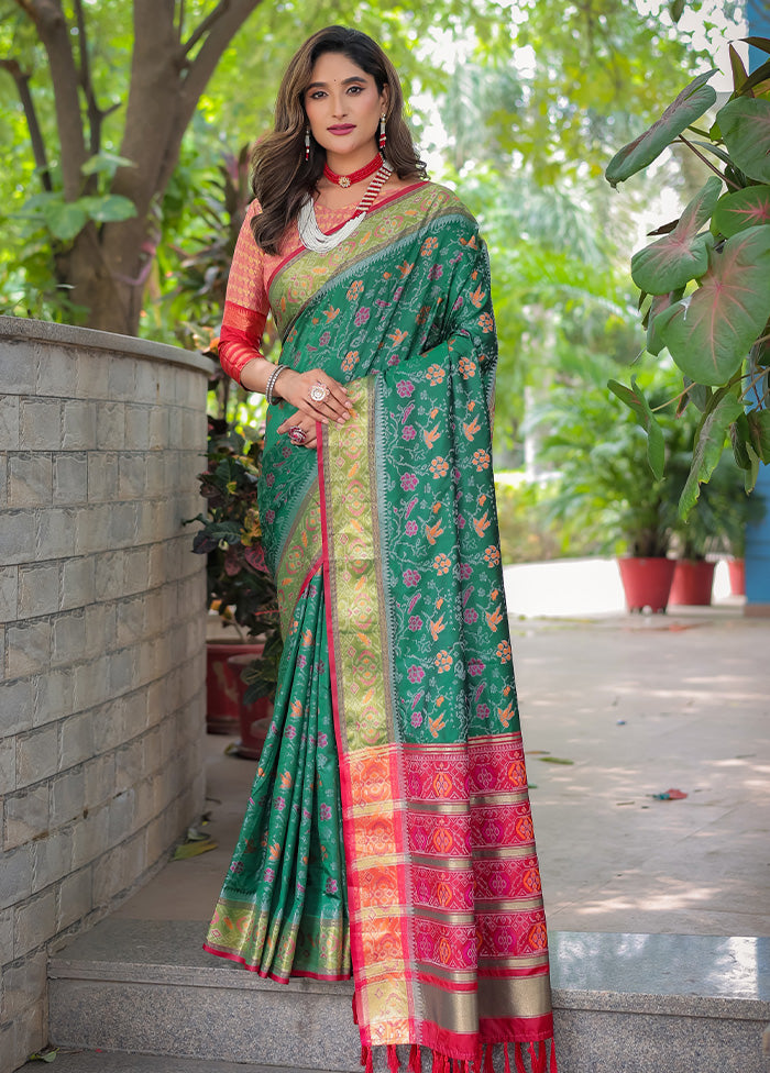 Green Spun Silk Saree With Blouse Piece For Cheap Pice