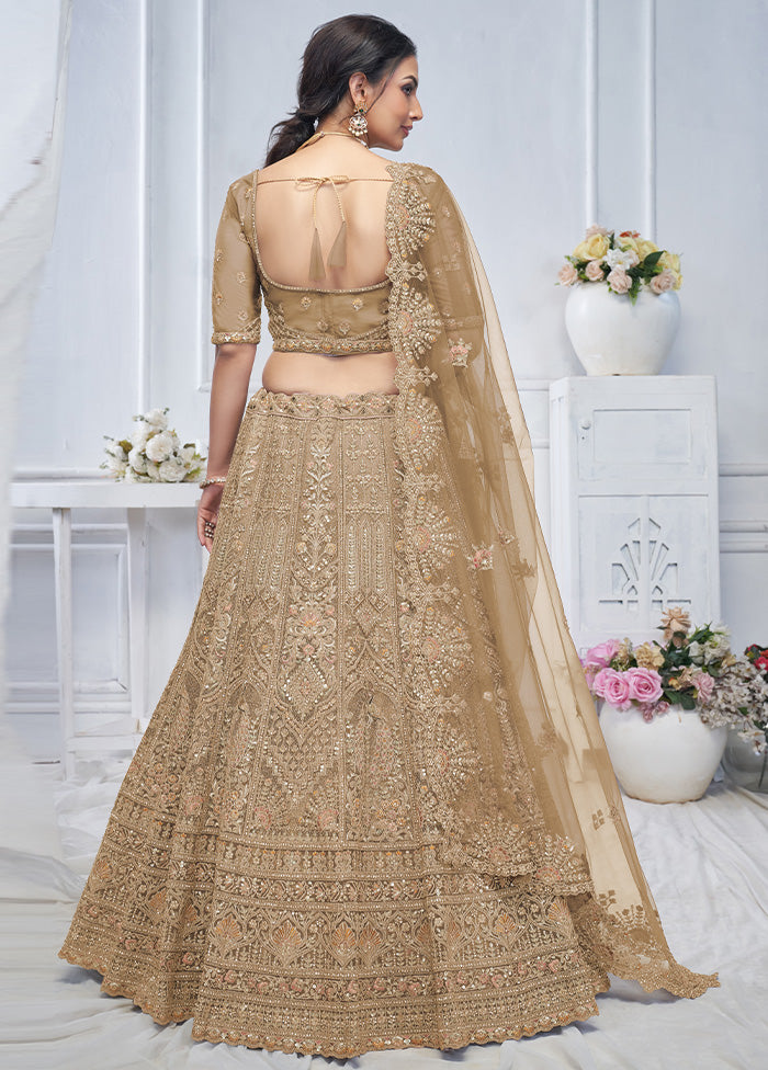 3 Pc Golden Net Semi Stitched Lehenga Set Professional