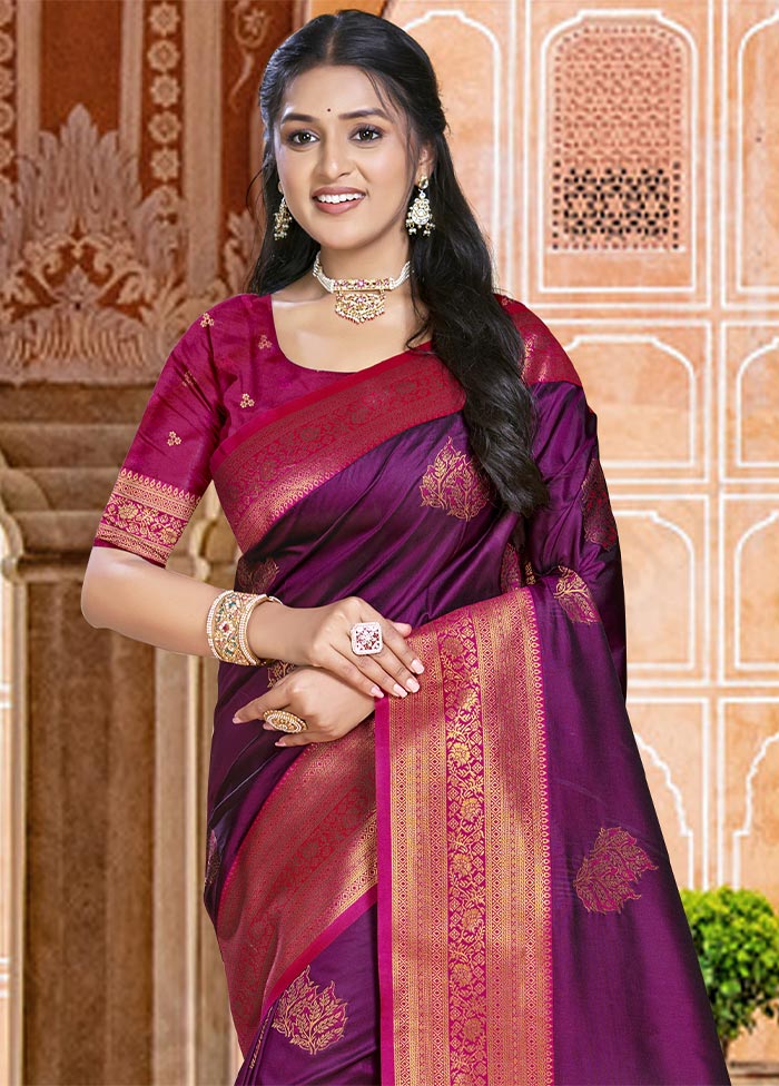 Wine Dupion Silk Saree With Blouse Piece Outlet Order