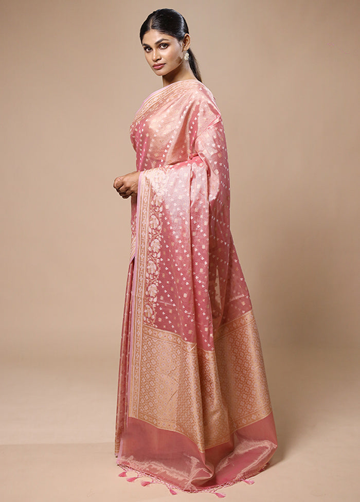 Pink Tissue Silk Saree With Blouse Piece Free Shipping Online