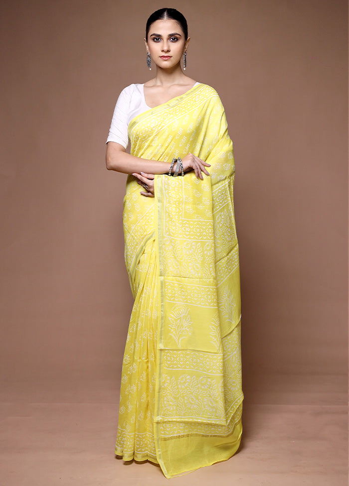 Yellow Chanderi Cotton Saree With Blouse Piece Discount Footaction