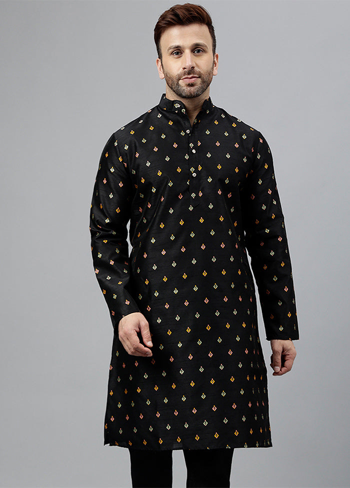 Black Viscose Jacquard Long Kurta Hot Sale