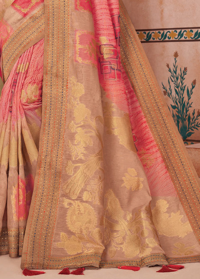 Peach Spun Silk Saree With Blouse Piece Collections Cheap Pice