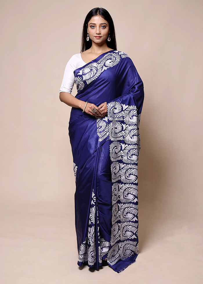 Violet Kantha Stitch Silk Saree With Blouse Piece Footlocker Pictures Sale Online