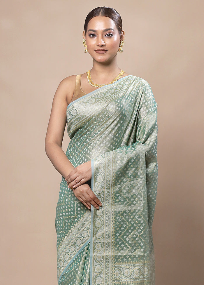 Green Tissue Silk Saree With Blouse Piece 100% Original