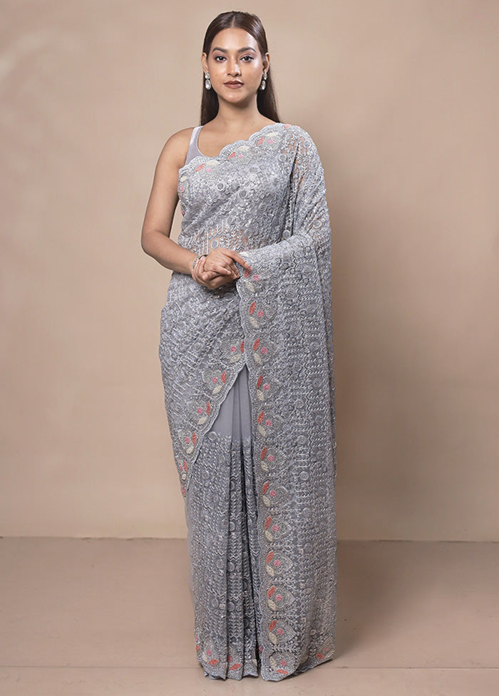 Grey Handloom Tissue Pure Silk Saree With Blouse Piece Free Shipping Low Shipping