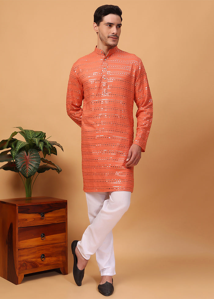 2 Pc Orange Viscose Kurta Pajama Set Free Shipping Best Pices