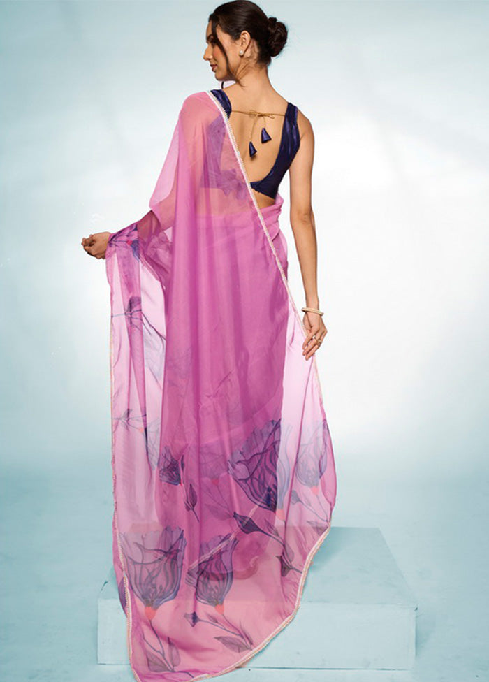 Purple Organza Saree With Blouse Piece Big Sale Sale Online