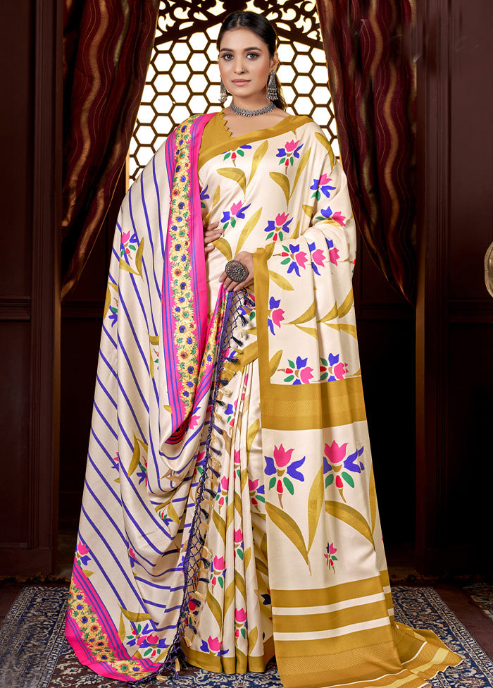 Mustard Pasmina Silk Saree With Shawl And Blouse Piece Clearance Shop