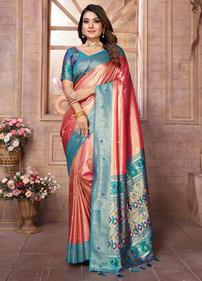 Dark Peach Banarasi Silk Saree With Blouse Piece Buy Cheap Cheap