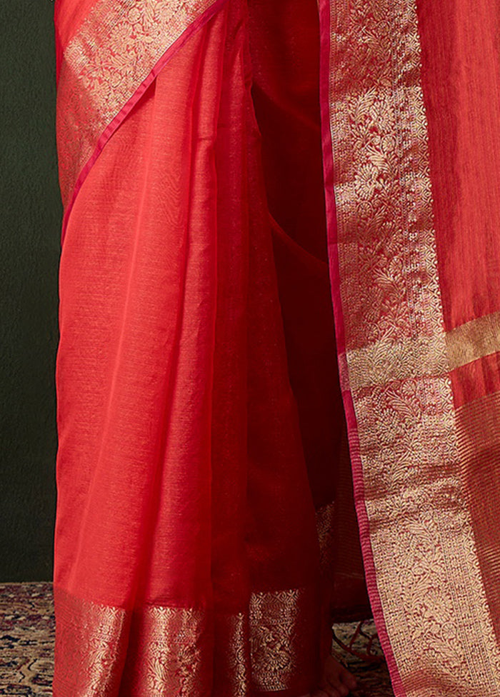 Red Organza Saree With Blouse Piece Sale Best Pices