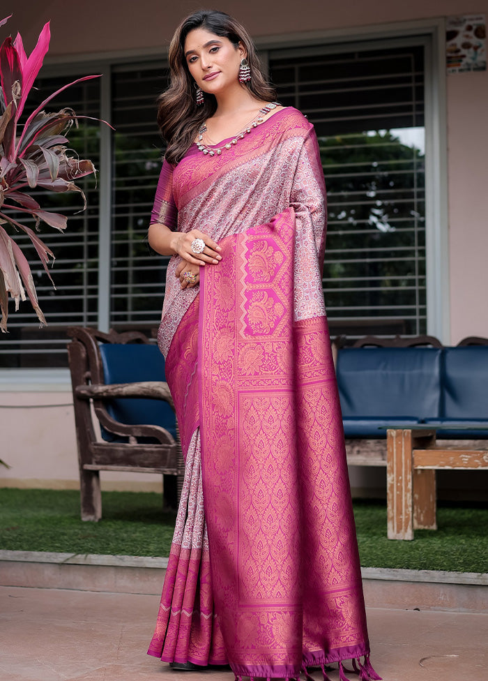 Mauve Banarasi Silk Saree With Blouse Piece Clearance Buy