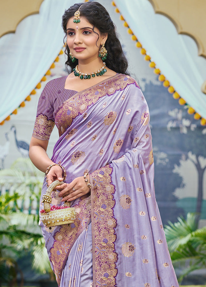 Purple Spun Silk Saree With Blouse Piece Cost Cheap Pice