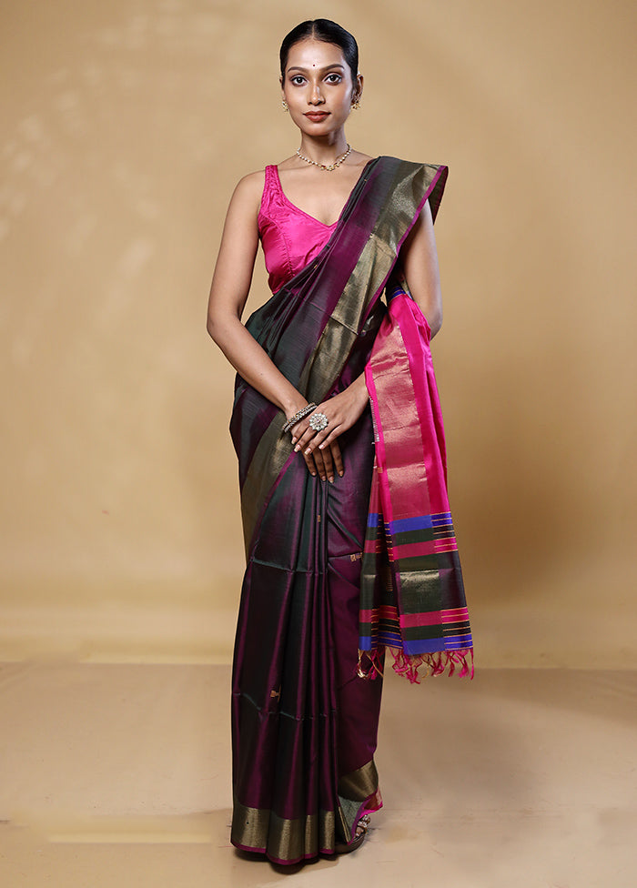 Violet Kalakshetra Kanjivaram Silk Saree With Blouse Piece Cheap Sale Supply