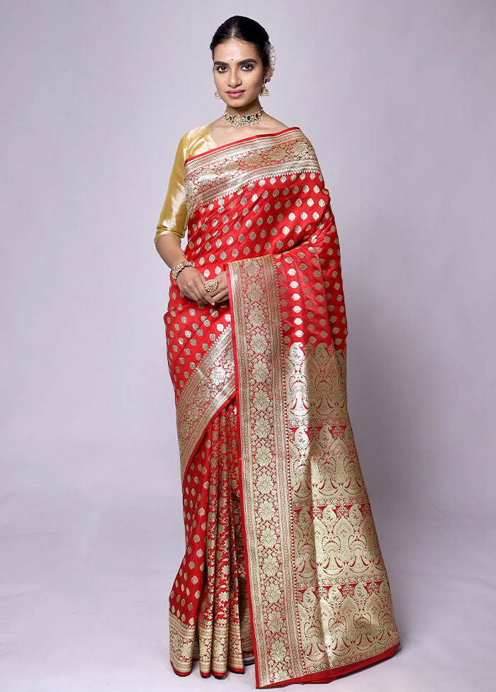 Red Banarasi Silk Saree With Blouse Piece Discount Purchase