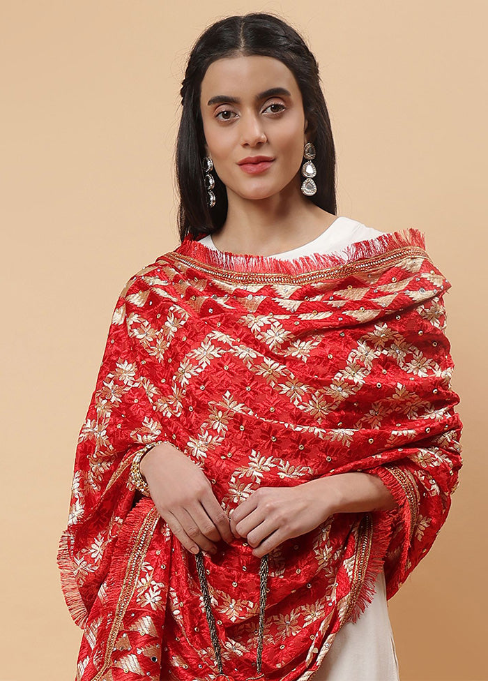 Red Chinon Phulkari Work Dupatta Cheap Sale Wiki