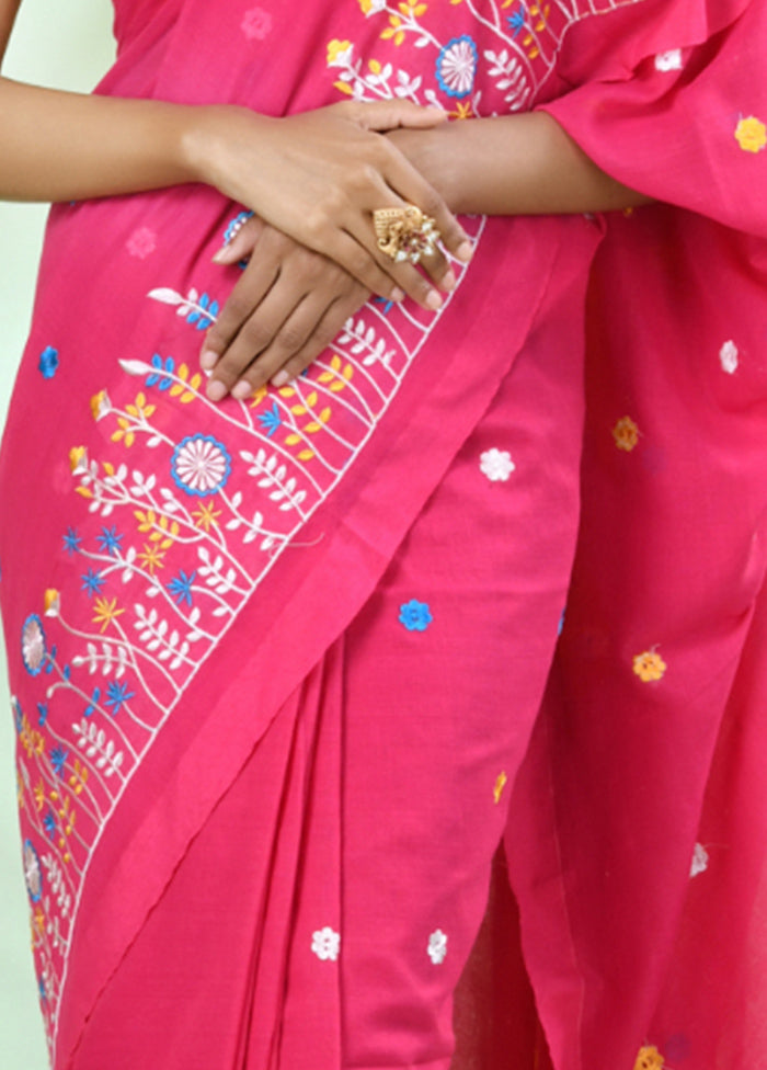 Pink Cotton Saree With Blouse Piece Discount Professional