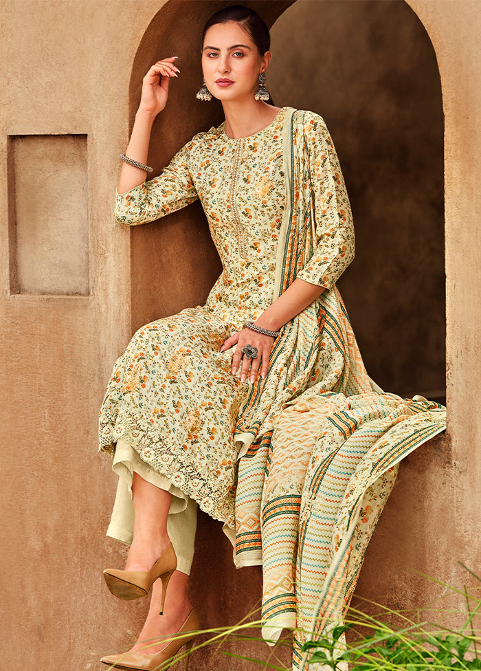 3 Pc Cream Unstitched Silk Suit Set Wiki Sale Online