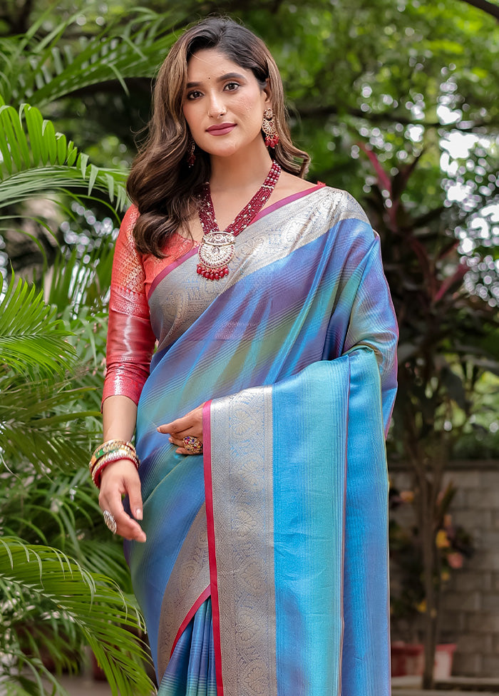 Blue Banarasi Silk Saree With Blouse Piece Cheap High Quality