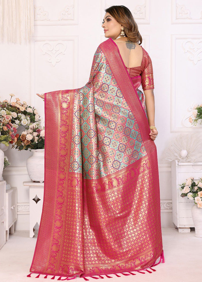 Pink Banarasi Silk Saree With Blouse Piece Discount From China