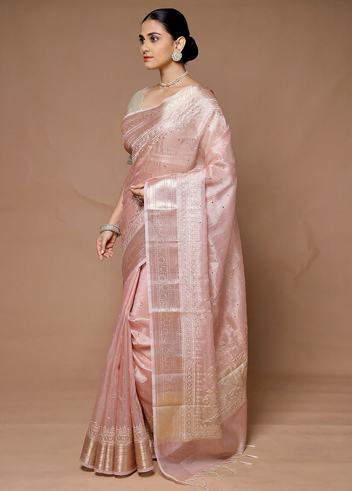 Pink Tissue Silk Saree With Blouse Piece Sale Sast