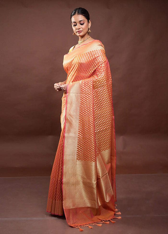 Orange Kora Silk Saree With Blouse Piece Cheap Usa Stockist