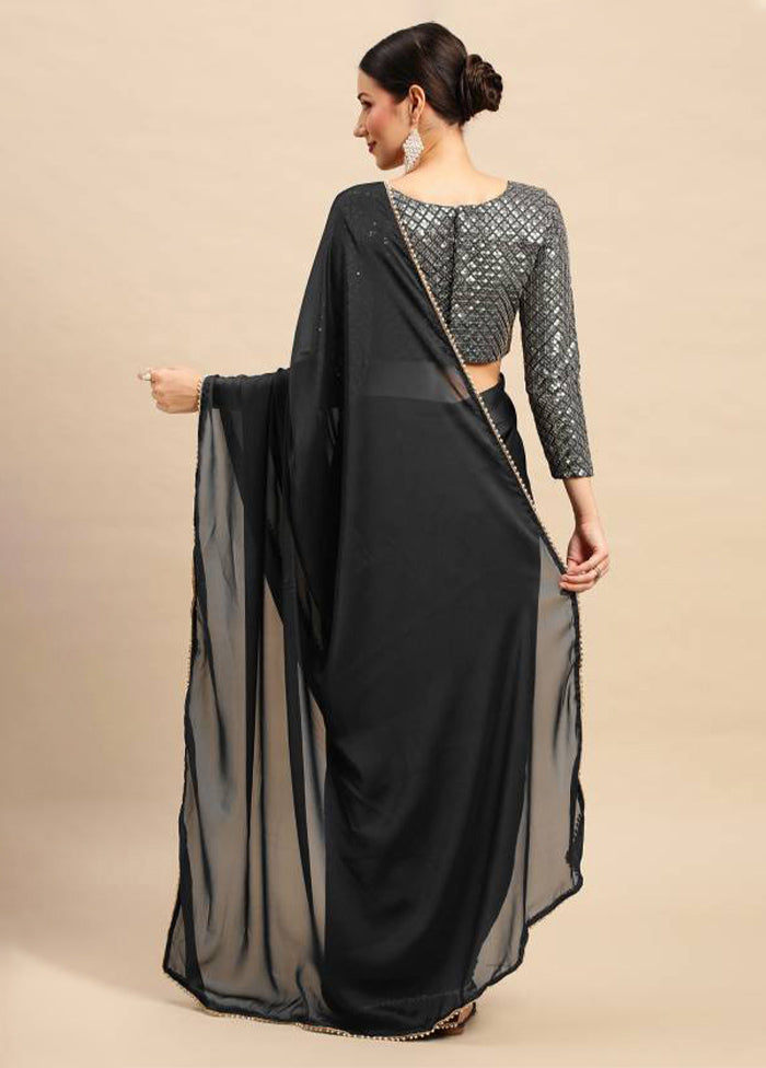 Black Satin Silk Saree With Blouse Piece Outlet Buy