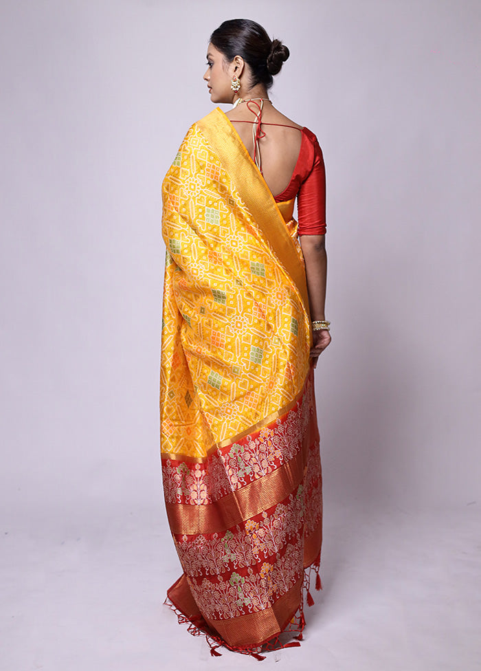 Yellow Dupion Silk Saree With Blouse Piece Free Shipping Exclusive