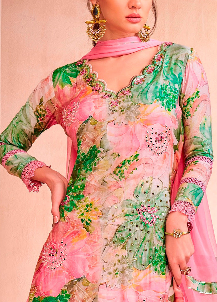 2 Pc Pink Semi Stitched Silk Suit Set Cheap Wiki