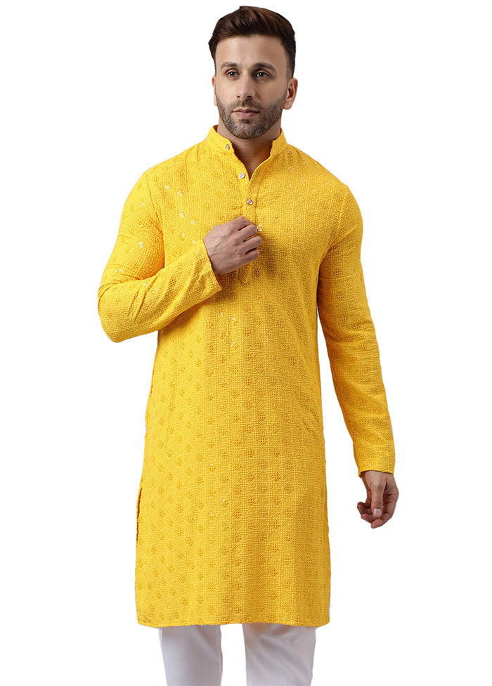 Yellow Silk Embroidered Kurta Outlet Supply