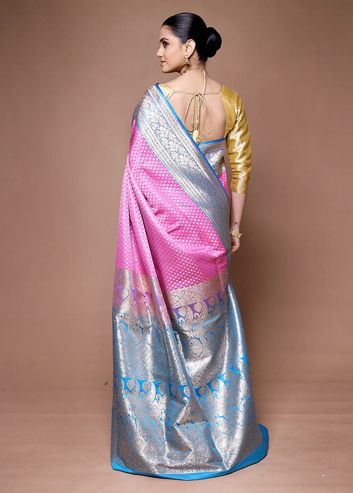 Pink Banarasi Silk Saree With Blouse Piece Clearance Clearance