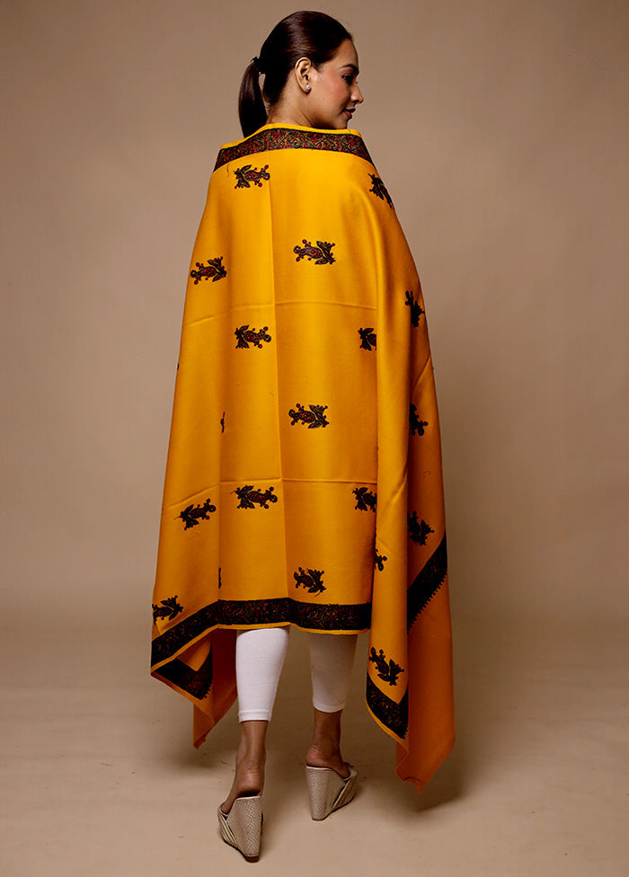 Yellow Butta Work With Zari Woven Border Shawl Sale Best