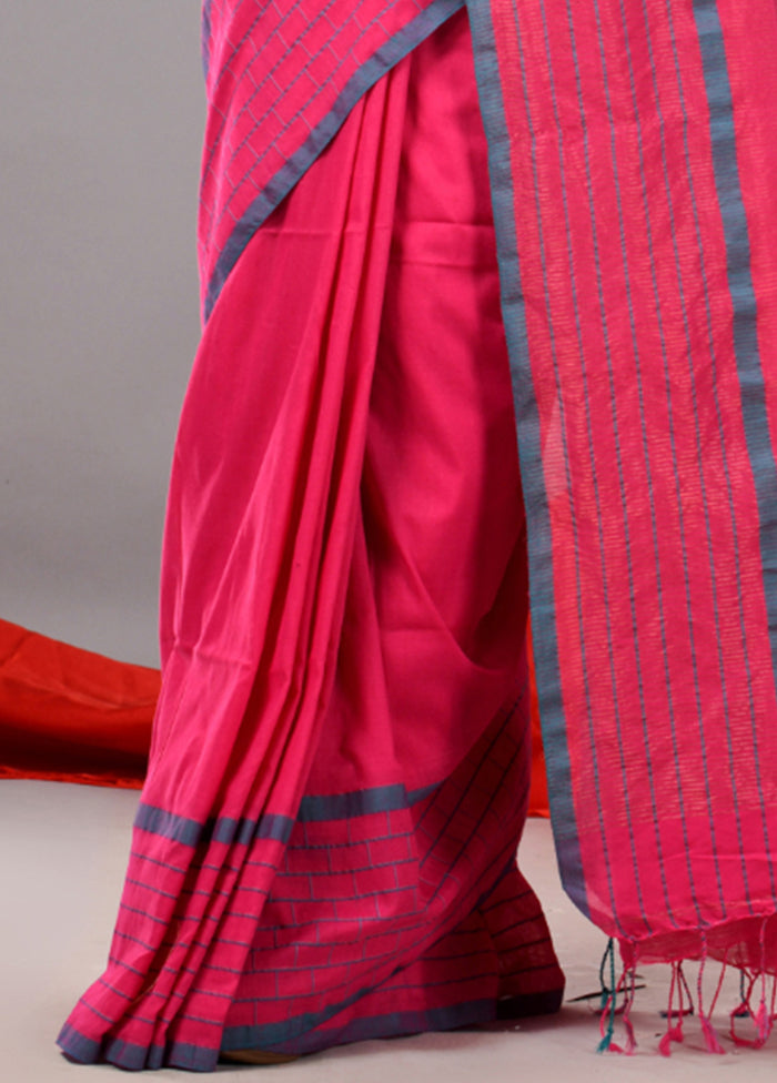 Pink Cotton Saree With Blouse Piece Best Sale Cheap Online