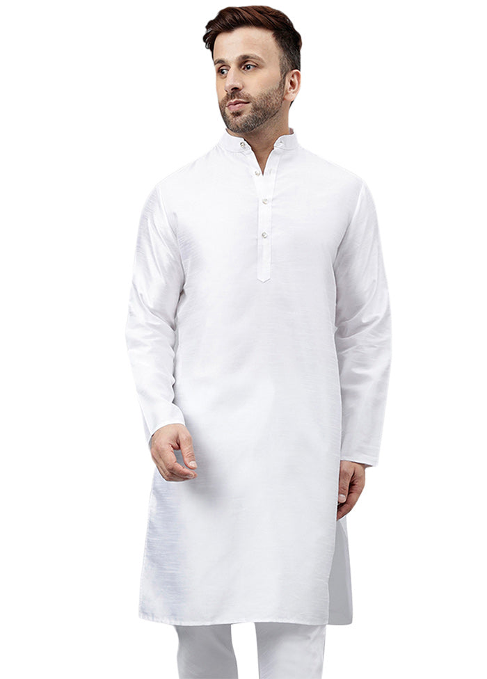 White Dupion Silk Solid Kurta How Much