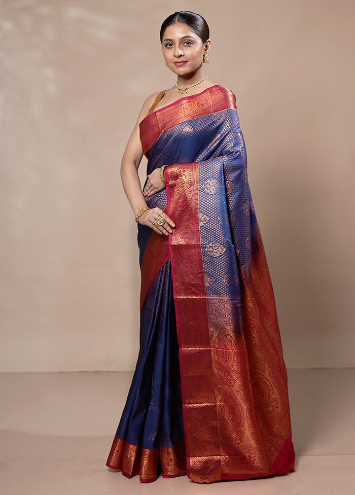 Blue Kanjivaram Silk Saree With Blouse Piece Free Shipping Perfect