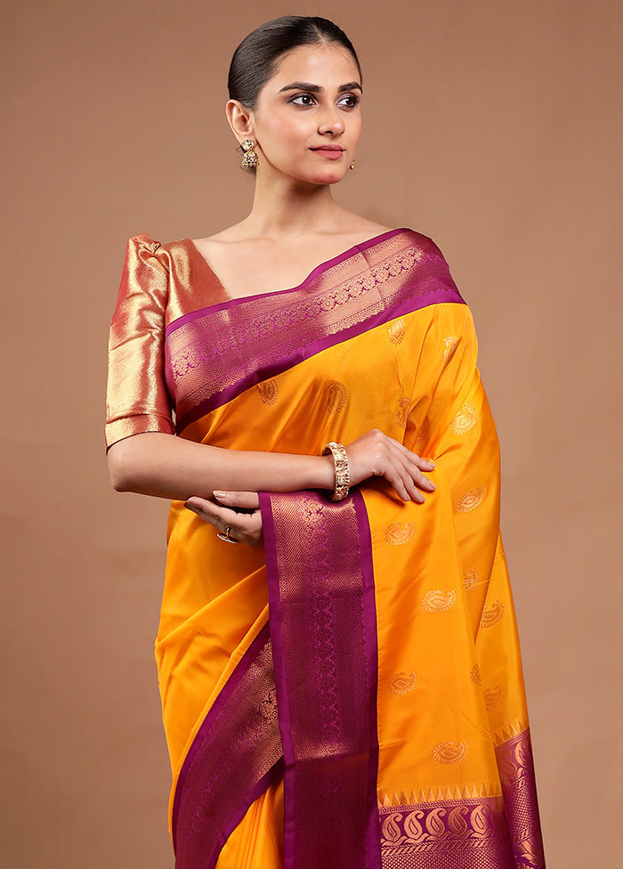 Yellow Kanjivaram Silk Saree With Blouse Piece Clearance Online