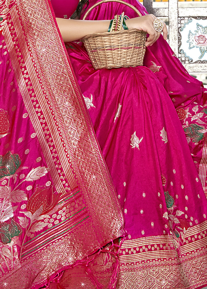 Pink Spun Silk Saree With Blouse Piece Free Shipping 100% Guaranteed