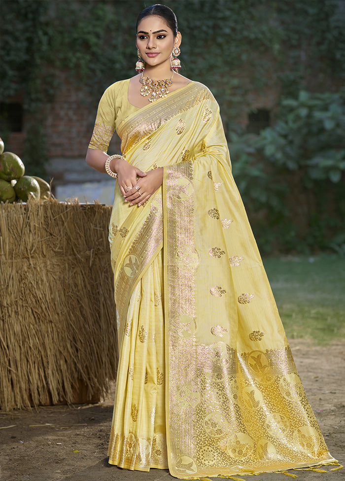 Yellow Spun Silk Saree With Blouse Piece Best Wholesale