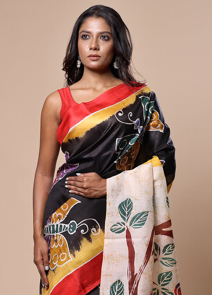 Black Printed Pure Silk Saree Without Blouse Piece Outlet Manchester