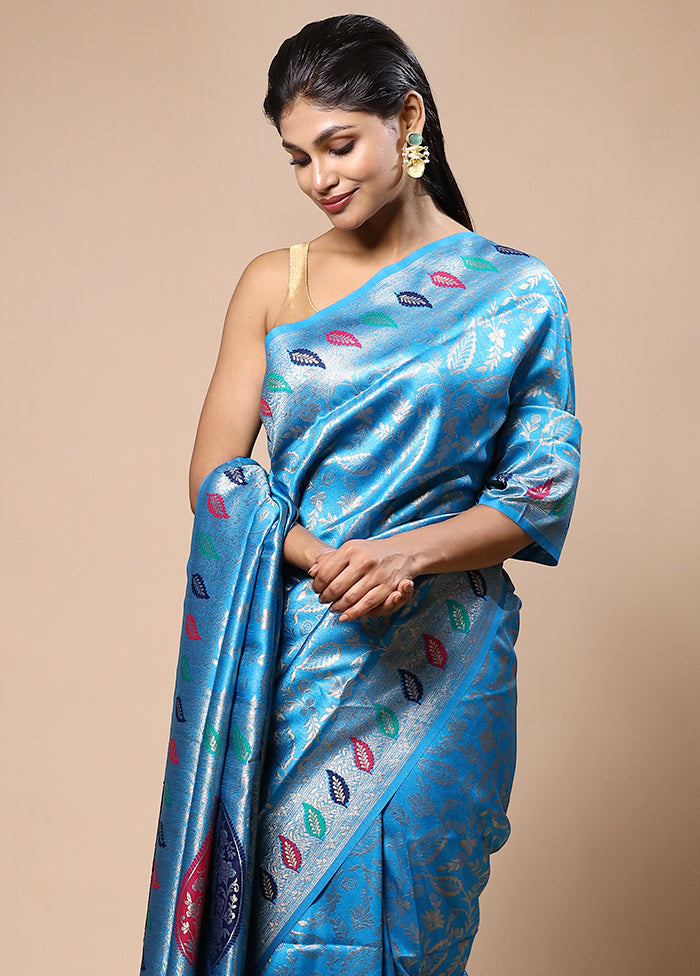 Blue Dupion Silk Saree With Blouse Piece Buy Cheap Find Great