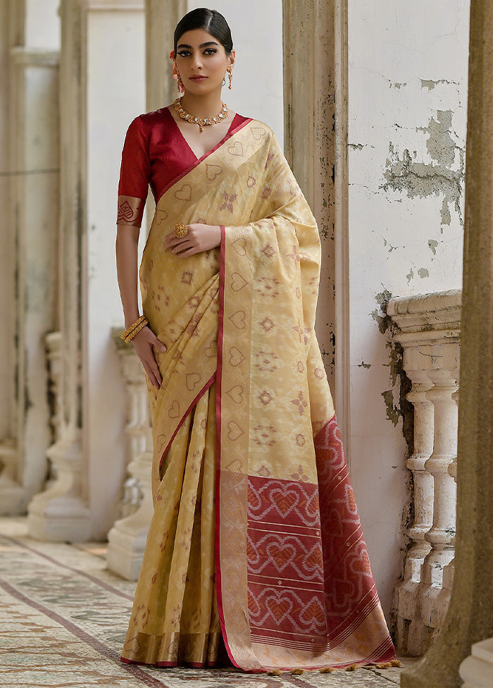 Cream Spun Silk Saree With Blouse Piece Shop Offer Online