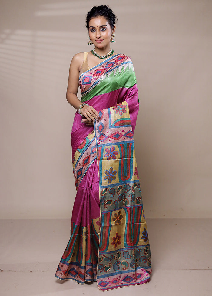 Pink Tussar Silk Saree With Blouse Piece Popular Sale Online