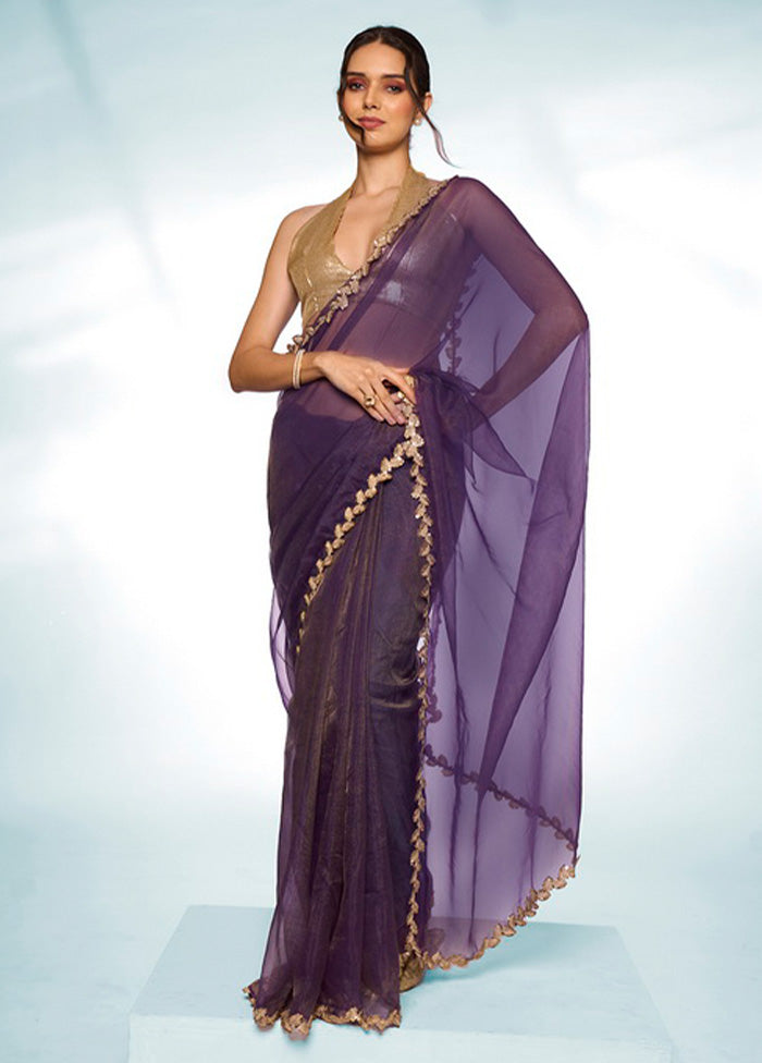 Purple Spun Silk Saree With Blouse Piece Cheap Shop