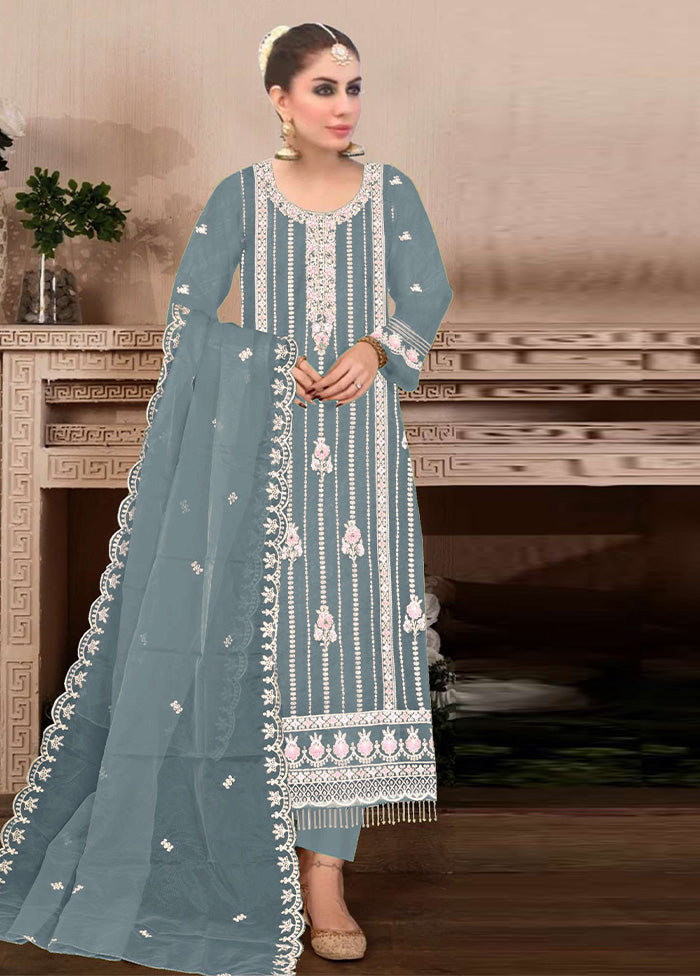 3 Pc Sky Blue Semi Stitched Georgette Suit Set Free Shipping Cheap Pice