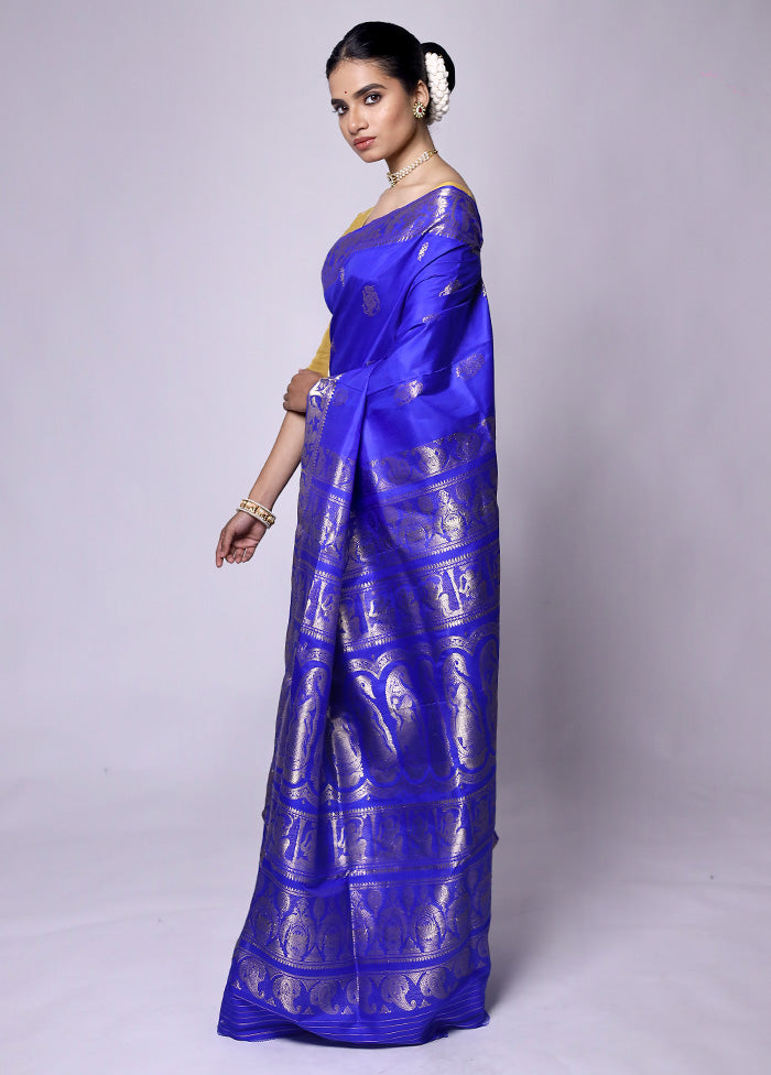 Blue Handloom Baluchari Pure Silk Saree With Blouse Piece Visit Online