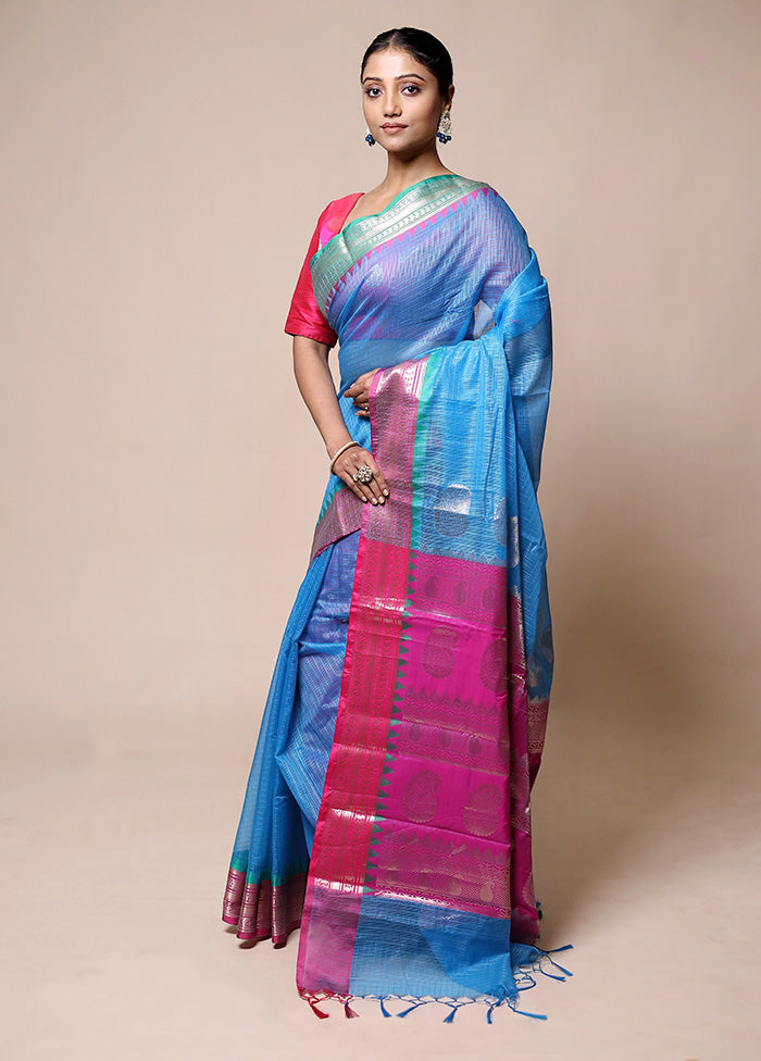 Blue Kota Cotton Saree With Blouse Piece Cheap Pice Buy Discount