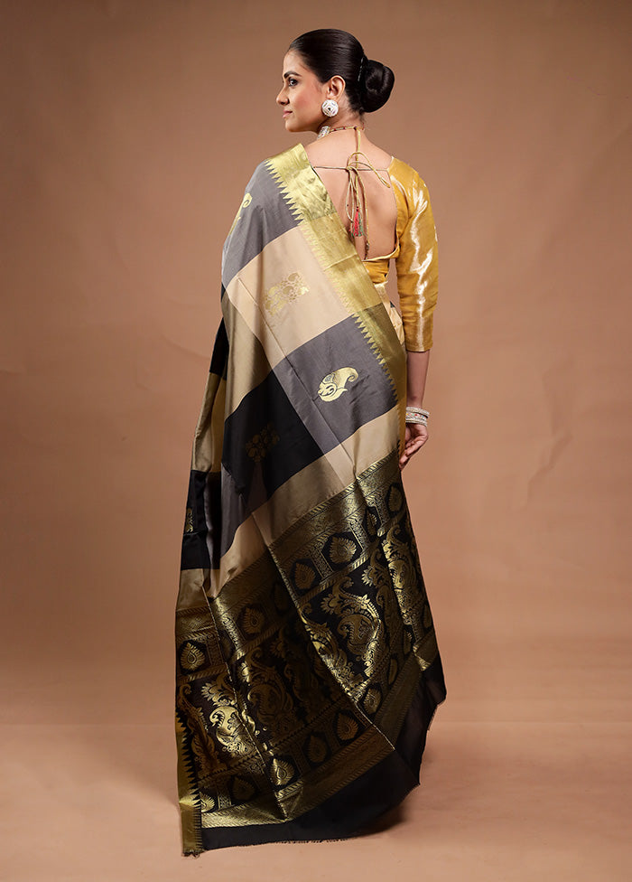 Black Kanjivaram Silk Saree With Blouse Piece Cheap Sale Geniue Stockist