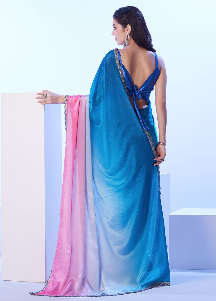 Blue Spun Silk Saree With Blouse Piece Clearance Wiki