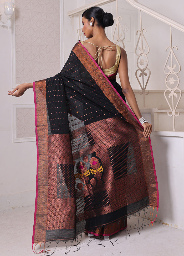 Black Pure Cotton Saree With Blouse Piece Cheap Sale Many Kinds Of