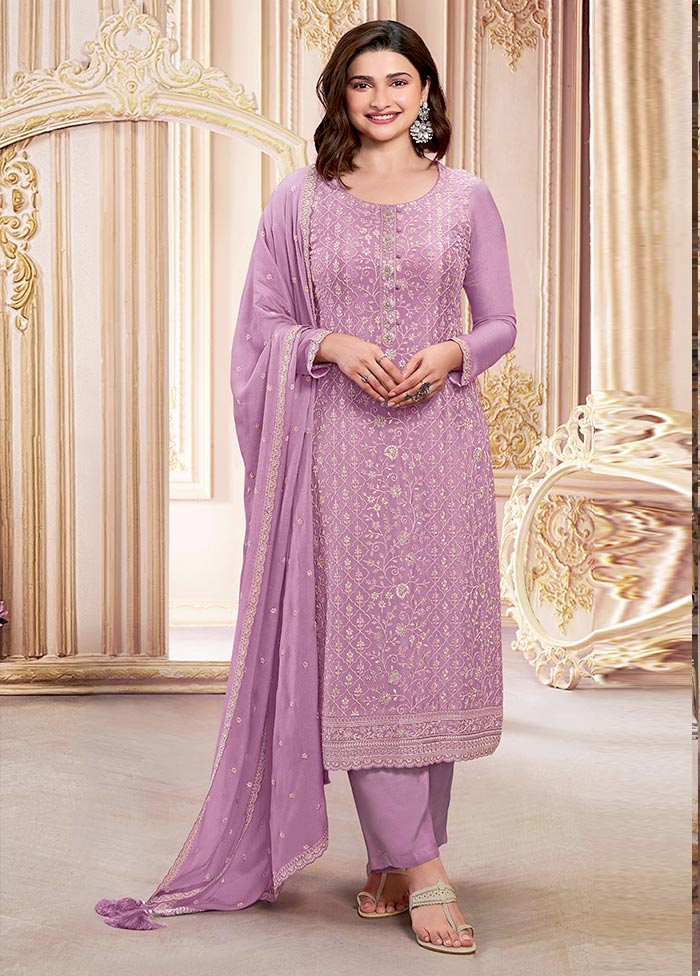 3 Pc Light Pink Semi Stitched Georgette Suit Set Cheap Pice Top Quality